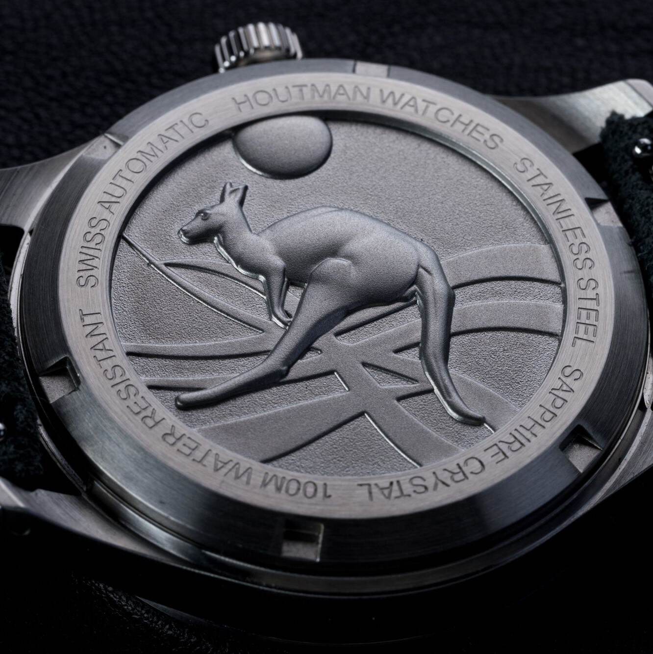 Wristwatch case back with kangaroo image