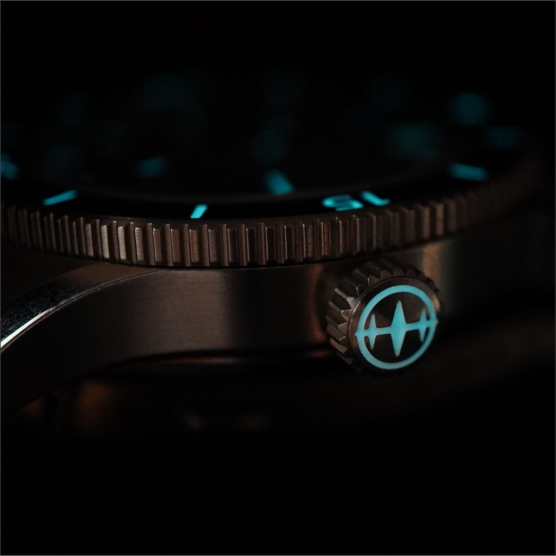Watch crown glowing blue