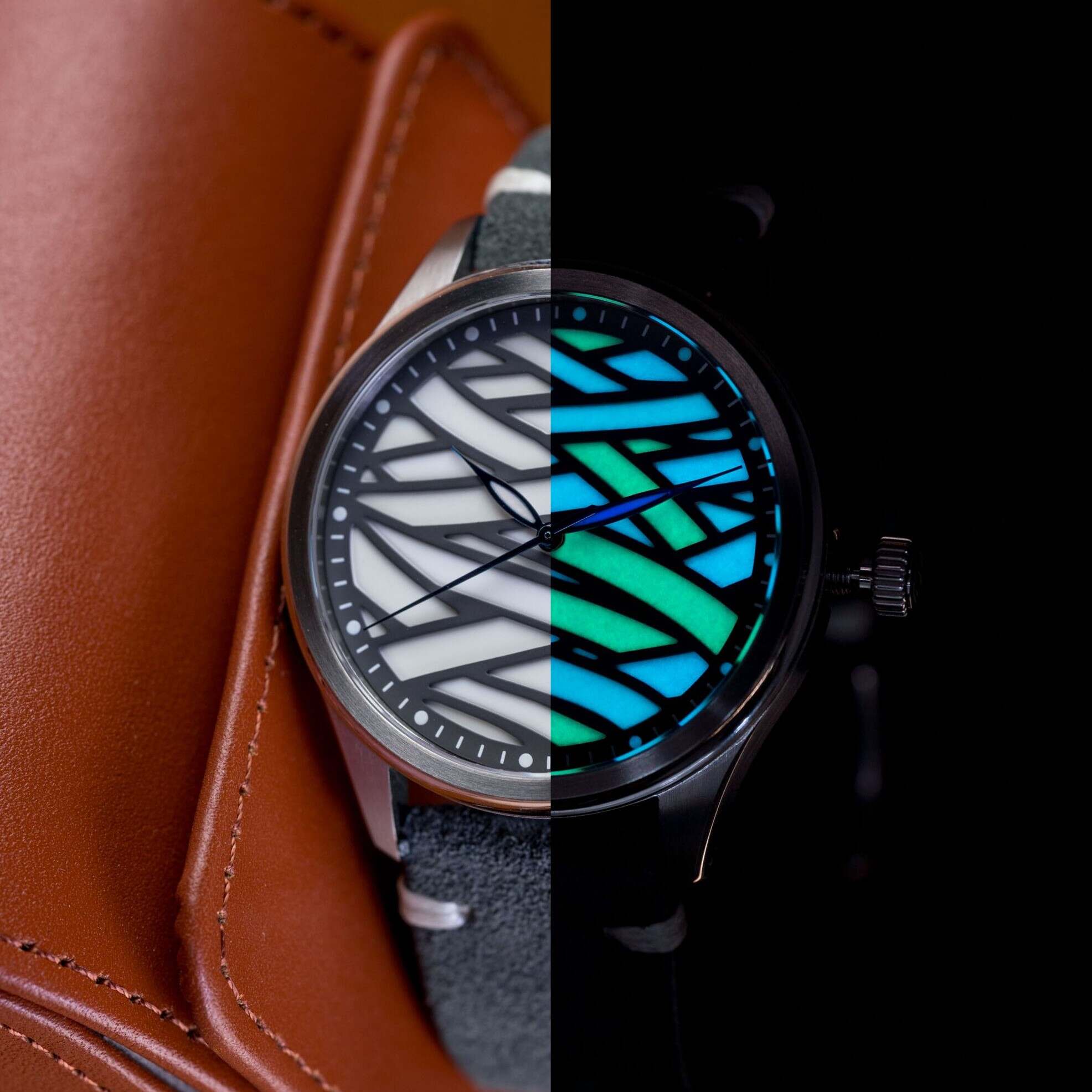 contrast high lume watch dial like stained glass with multiple different colors