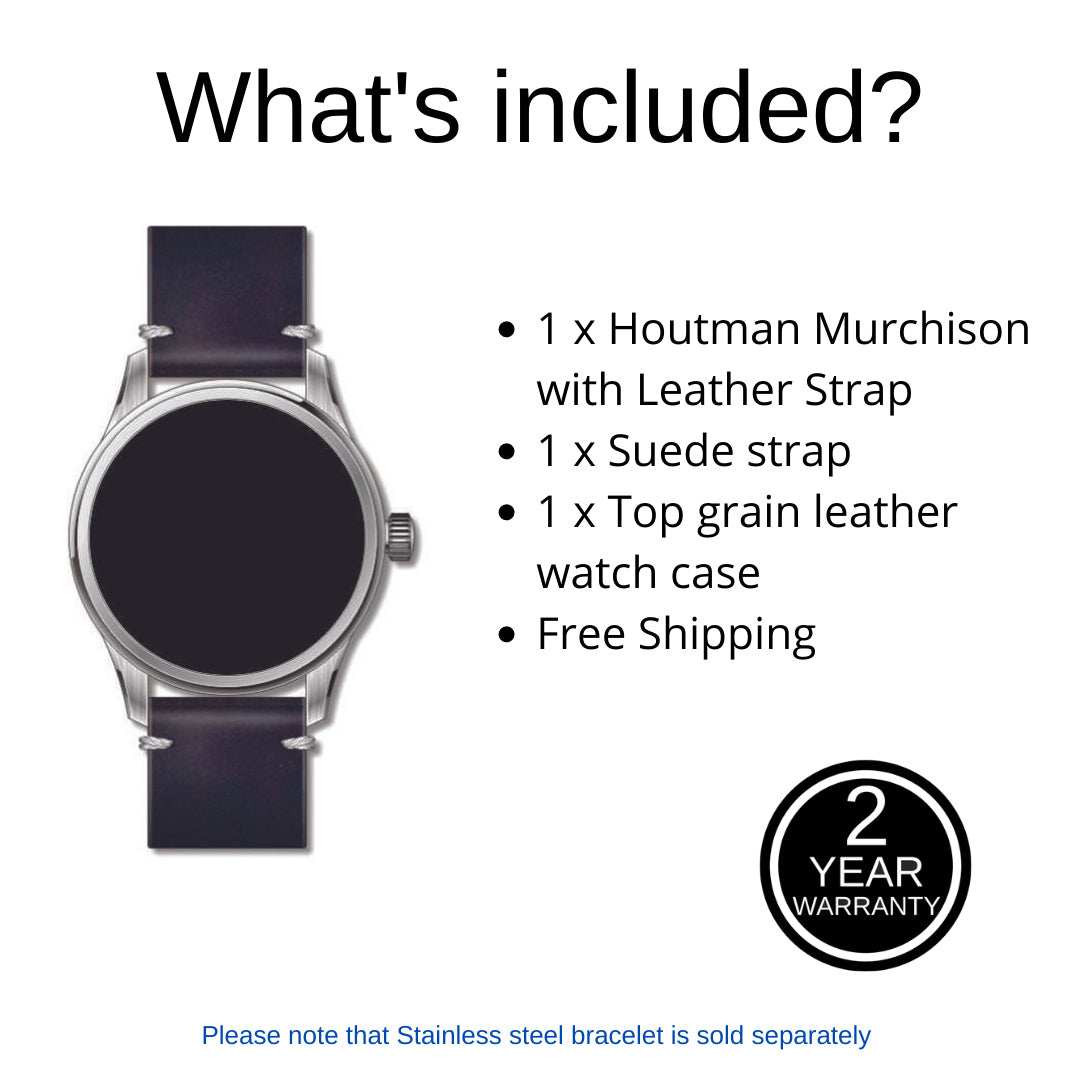What's included with the Houtman Murchison, leather strap, suede strap, premium leather watch case, international shipping