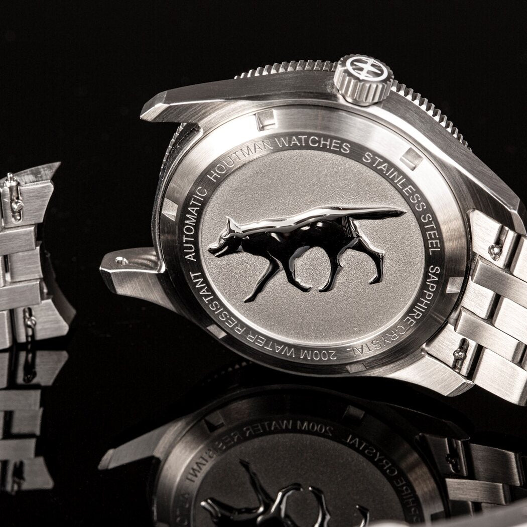 Watch case back with 3d embossed dog