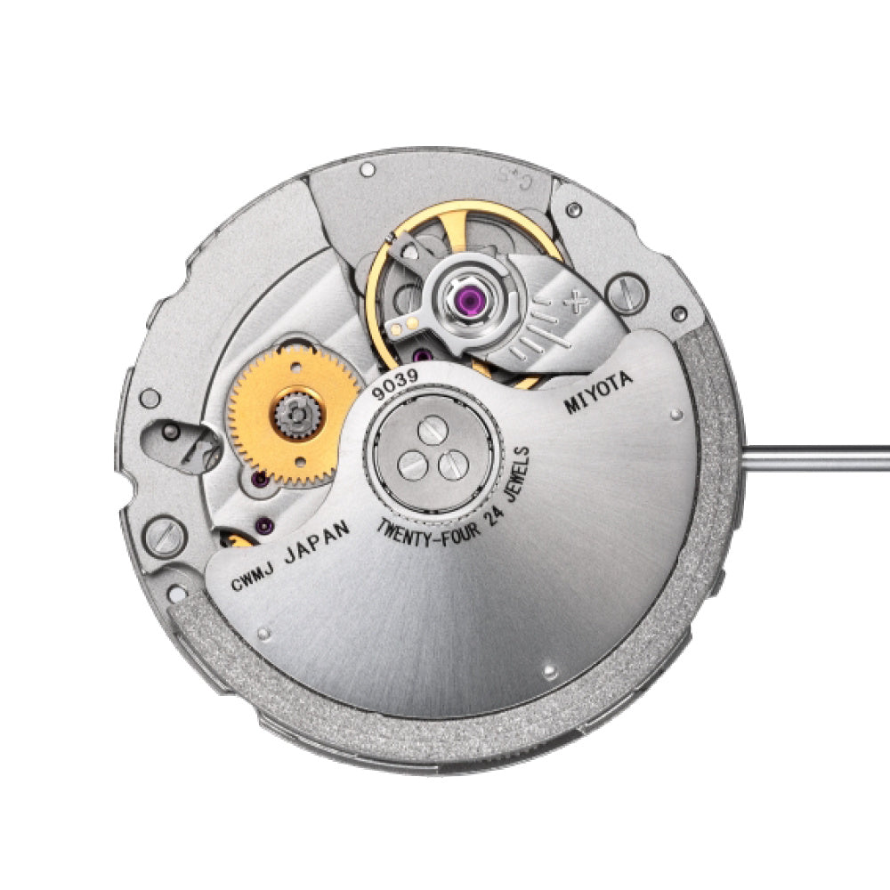 Miyota 9039 automatic movement. Hand assembled, made in Japan. 